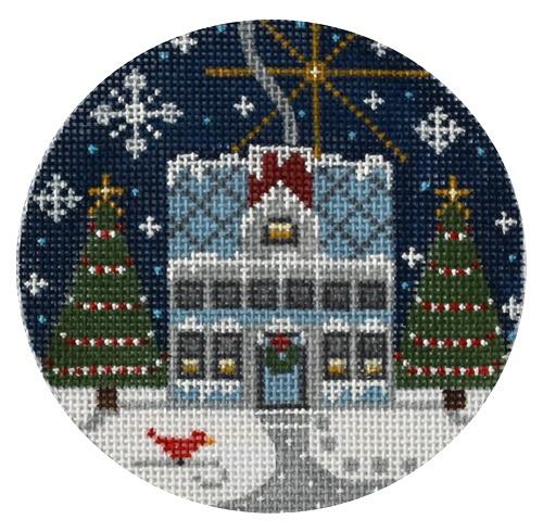 Blue House Ornament Painted Canvas Danji Designs  - 1