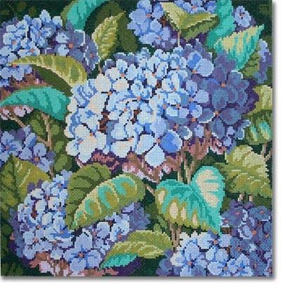 Blue Hydrangea Painted Canvas CBK Needlepoint Collections  - 1