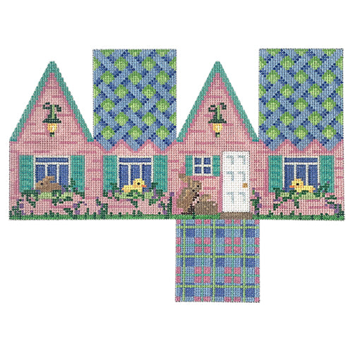 Blue Lattice Roof 3D Easter Cottage Painted Canvas Associated Talents 