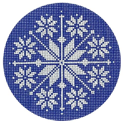 Blue Nordic Snowflake Round Painted Canvas Pepperberry Designs 
