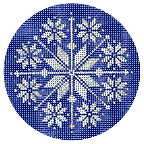 Blue Nordic Snowflake Round Painted Canvas Pepperberry Designs  - 1
