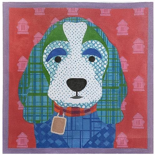 Blue Patchwork Dog Painted Canvas All About Stitching/The Collection Design 