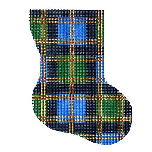 Blue Plaid Minisock Painted Canvas Silver Needle  - 1