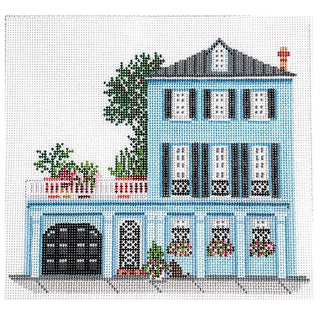 Blue Row House in Charleston on 18 Painted Canvas Needle Crossings 
