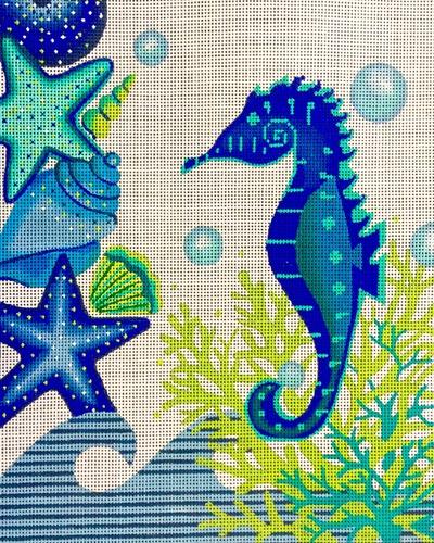 Blue Seahorse and Shells Painted Canvas Alice Peterson 