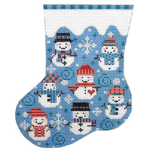 Blue Snowman Mini Stocking Painted Canvas Danji Designs  - 1