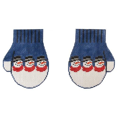 Blue Snowman Mittens Painted Canvas Kathy Schenkel Designs 