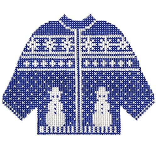 Blue Snowman Sweater Ornament Painted Canvas Silver Needle 