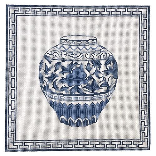 Blue Urn with Border Painted Canvas KCN Designers  - 1