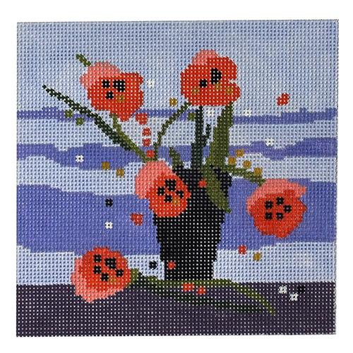Blue Vase with Flowers Painted Canvas Birds of a Feather  - 1