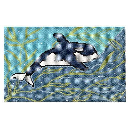 Blue Whale Swimming on 13 mesh Painted Canvas Thorn Alexander 