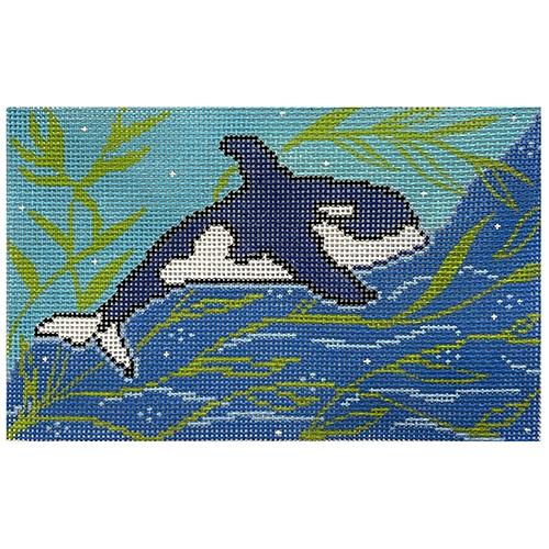 Blue Whale Swimming on 18 mesh Painted Canvas Thorn Alexander 