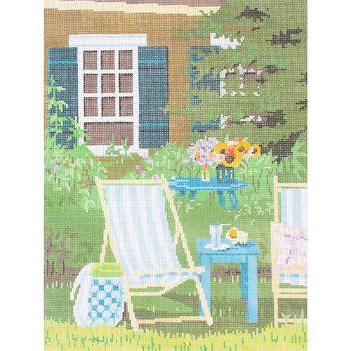Blue & White Chair Painted Canvas A Stitch in Time  - 1