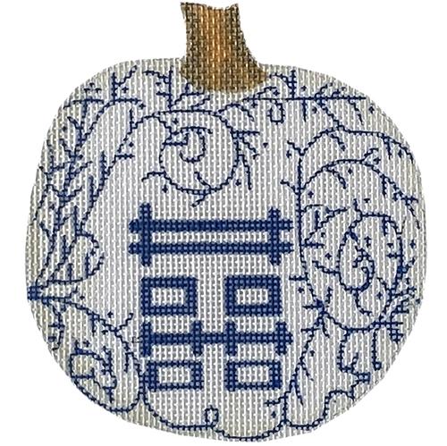 Blue & White Pumpkin   Double Happiness Vines Painted Canvas All About Stitching/The Collection Design  - 1