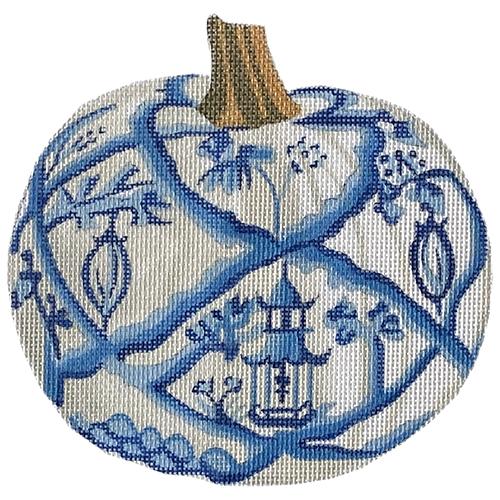 Blue & White Pumpkin - Gardens Painted Canvas All About Stitching/The Collection Design 
