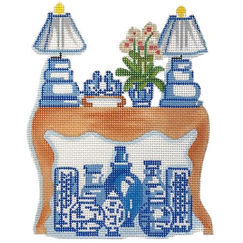 Blue & White Side Table Painted Canvas All About Stitching/The Collection Design  - 1