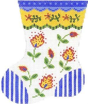 Blue / White Stripe Sock Painted Canvas Cooper Oaks Design  - 1