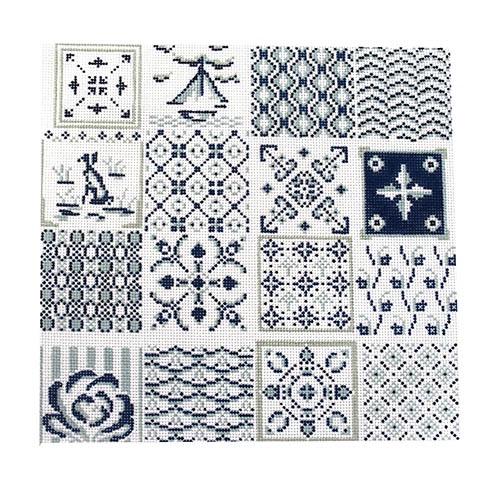 Blue & White Tiles Painted Canvas The Plum Stitchery 