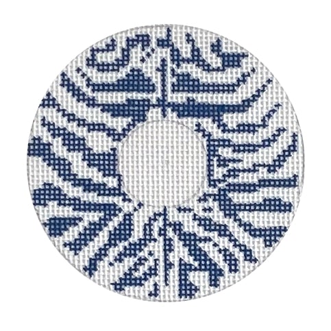 Blue & White Zebra 3" Round Insert Painted Canvas KCN Designers  - 1