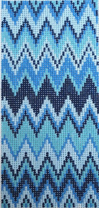 Blue ZigZag Eyeglass Case Painted Canvas Anne Fisher Needlepoint, LLC 
