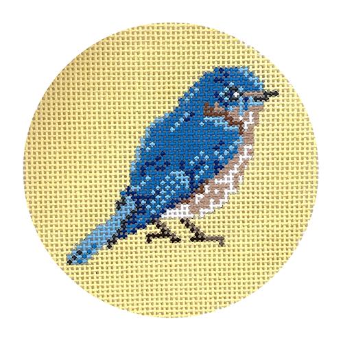 Bluebird on Yellow Painted Canvas Blue Ridge Stitchery 