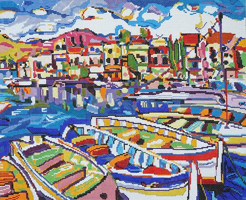 Boats at the Dock Painted Canvas Patti Mann 