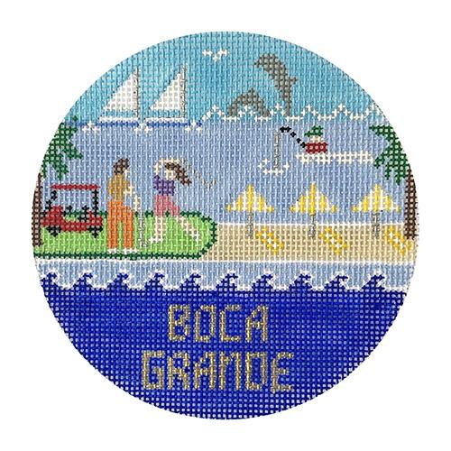 Boca Grande Golf Round Painted Canvas Doolittle Stitchery 