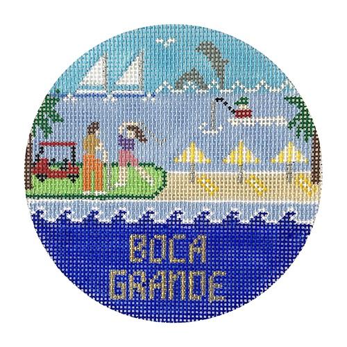 Boca Grande Golf Round Painted Canvas Doolittle Stitchery  - 1