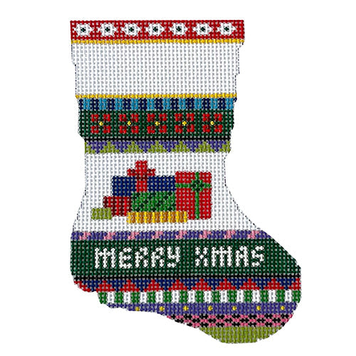 Bold Stripe Presents Mini Stocking Painted Canvas Susan Roberts Needlepoint Designs Inc. 