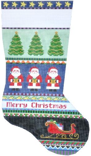 Bold Stripe, Santas, Tree, Sleigh Stocking Painted Canvas Susan Roberts Needlepoint Designs, Inc. 