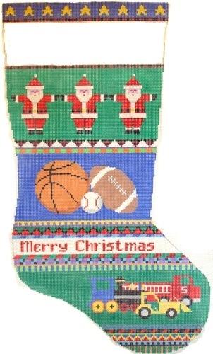 Bold Stripe Sport Balls and Trucks Painted Canvas Susan Roberts Needlepoint Designs, Inc.  - 1