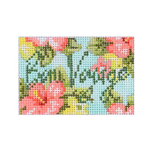 Bon Voyage Hibiscus with Luggage Tag Painted Canvas Needlepoint.Com 
