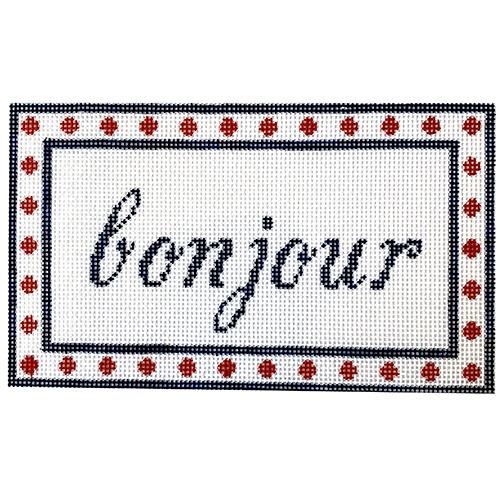 Bonjour   Red Dots Painted Canvas SilverStitch Needlepoint 

