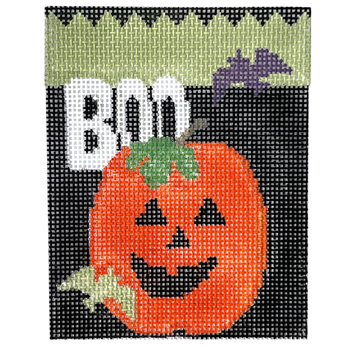 Boo Pumpkin Treat Bag with Ghost Insert and Stitch Guide Painted Canvas Kathy Schenkel Designs  - 1