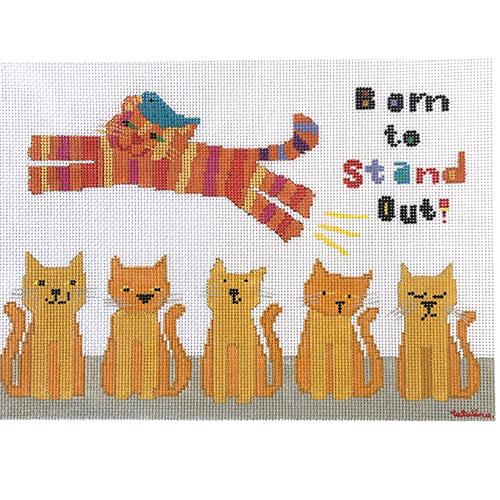 Born to Stand Out - Soaring Cat on 18 Painted Canvas Tango and Chocolate 