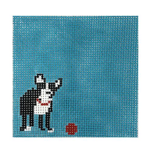 Boston Terrier with Ball Painted Canvas KCN Designers  - 1