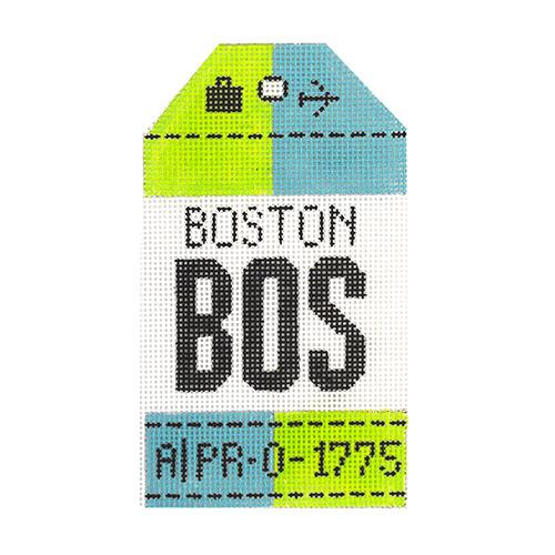 Boston Vintage Travel Tag Painted Canvas The Plum Stitchery 