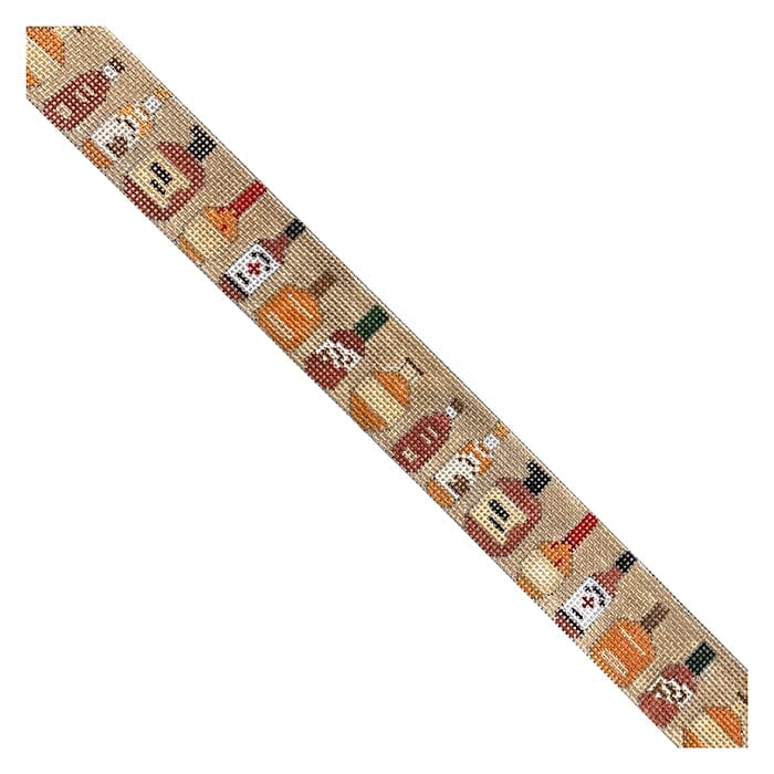 Bourbon Bottles Repeating Belt   Long Painted Canvas Elm Tree Needlepoint  - 1