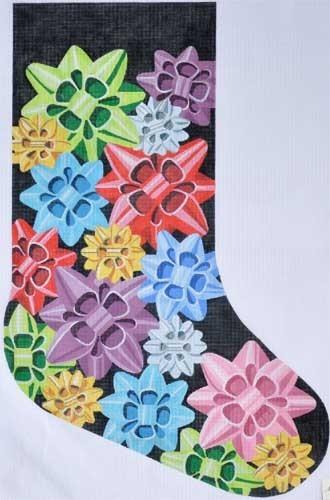 Bow Stocking Painted Canvas Labors of Love Needlepoint  - 1
