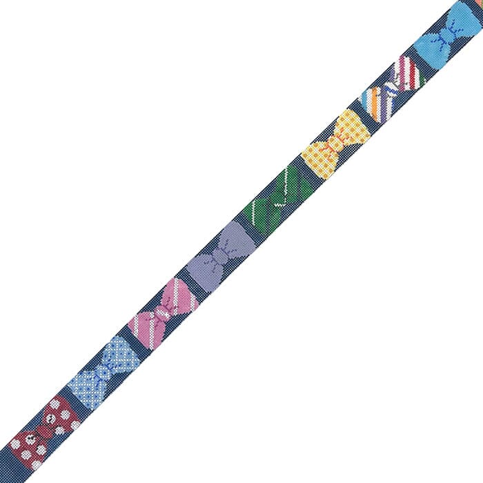 Bowties Belt on Navy Background Painted Canvas Elm Tree Needlepoint  - 1