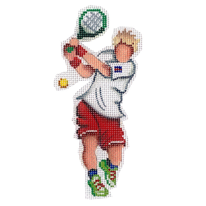 Boy's Tennis Ornament Painted Canvas Patti Mann 