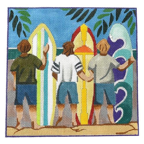 Boys with Surf Boards Painted Canvas Julie Mar Needlepoint Designs 