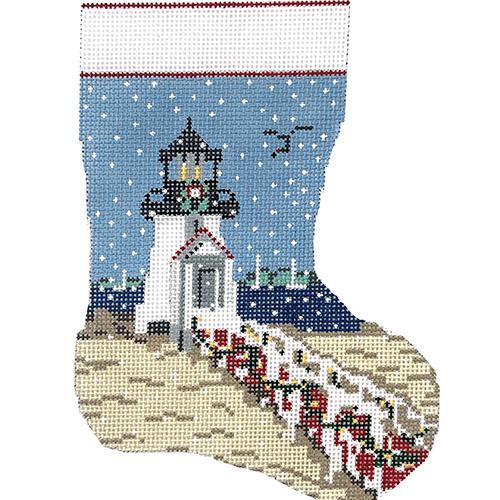 Brant Point Lighthouse Mini Stocking Painted Canvas Needle Crossings 