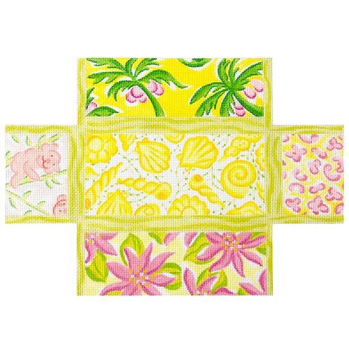 Brick   Lilly Inspired Lattice Patchwork   Yellows/Pinks Painted Canvas Kate Dickerson Needlepoint Collections  - 1