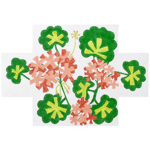 Brick - Salmon Geraniums Painted Canvas Kate Dickerson Needlepoint Collections 