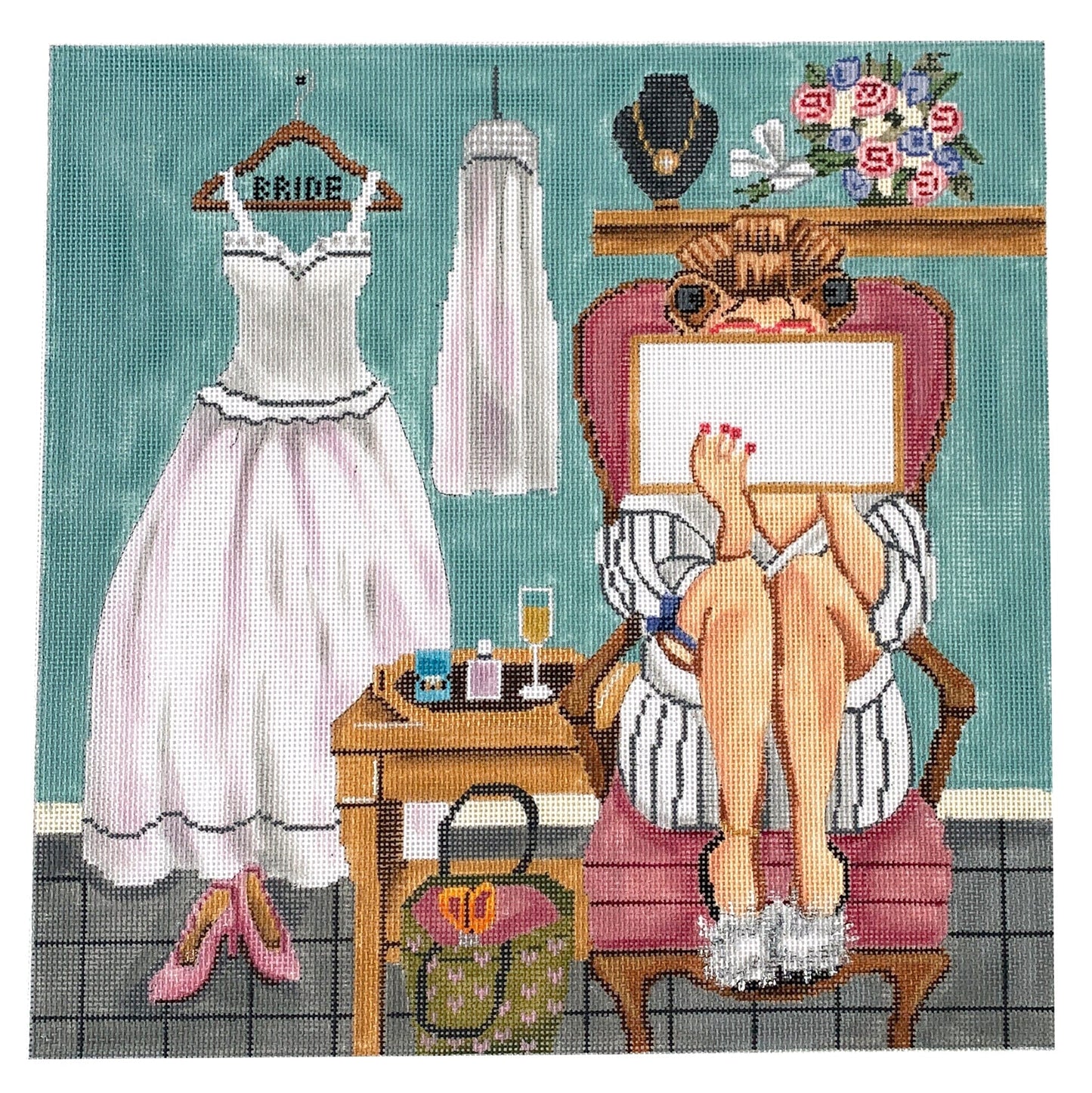 Bride Stitching Girl Painted Canvas Gayla Elliott 