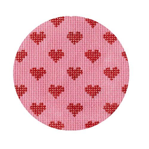 Bright Disk Letter - Allover Red Hearts on Med. Pink Painted Canvas Kate Dickerson Needlepoint Collections 