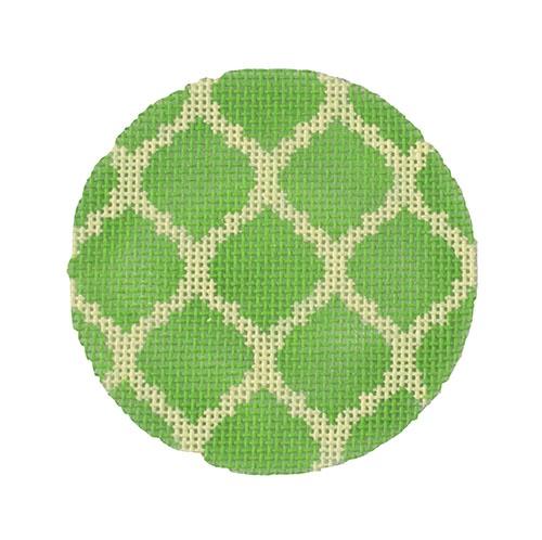 Bright Disk Letter - Greens Quatrefoil Damask Painted Canvas Kate Dickerson Needlepoint Collections 
