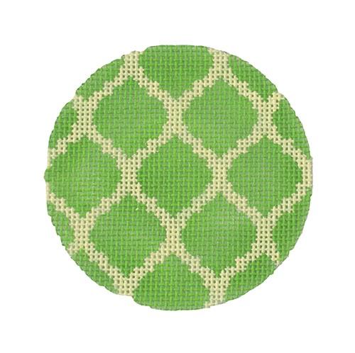 Bright Disk Letter   Greens Quatrefoil Damask Painted Canvas Kate Dickerson Needlepoint Collections  - 1