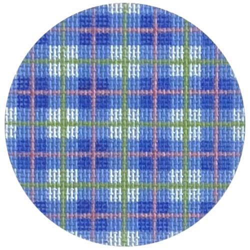 Bright Disk Letter - Madras Plaid - Blue, Lime, Bubblegum Pink Painted Canvas Kate Dickerson Needlepoint Collections 
